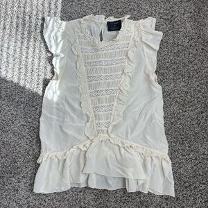 Ulla Johnson White Flutter Sleeve Blouse with Bib Collar